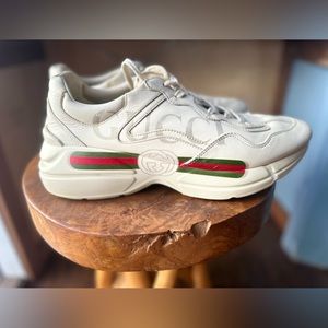 Gucci Rython Leather Vintage Logo Sneakers Sz Men 10
